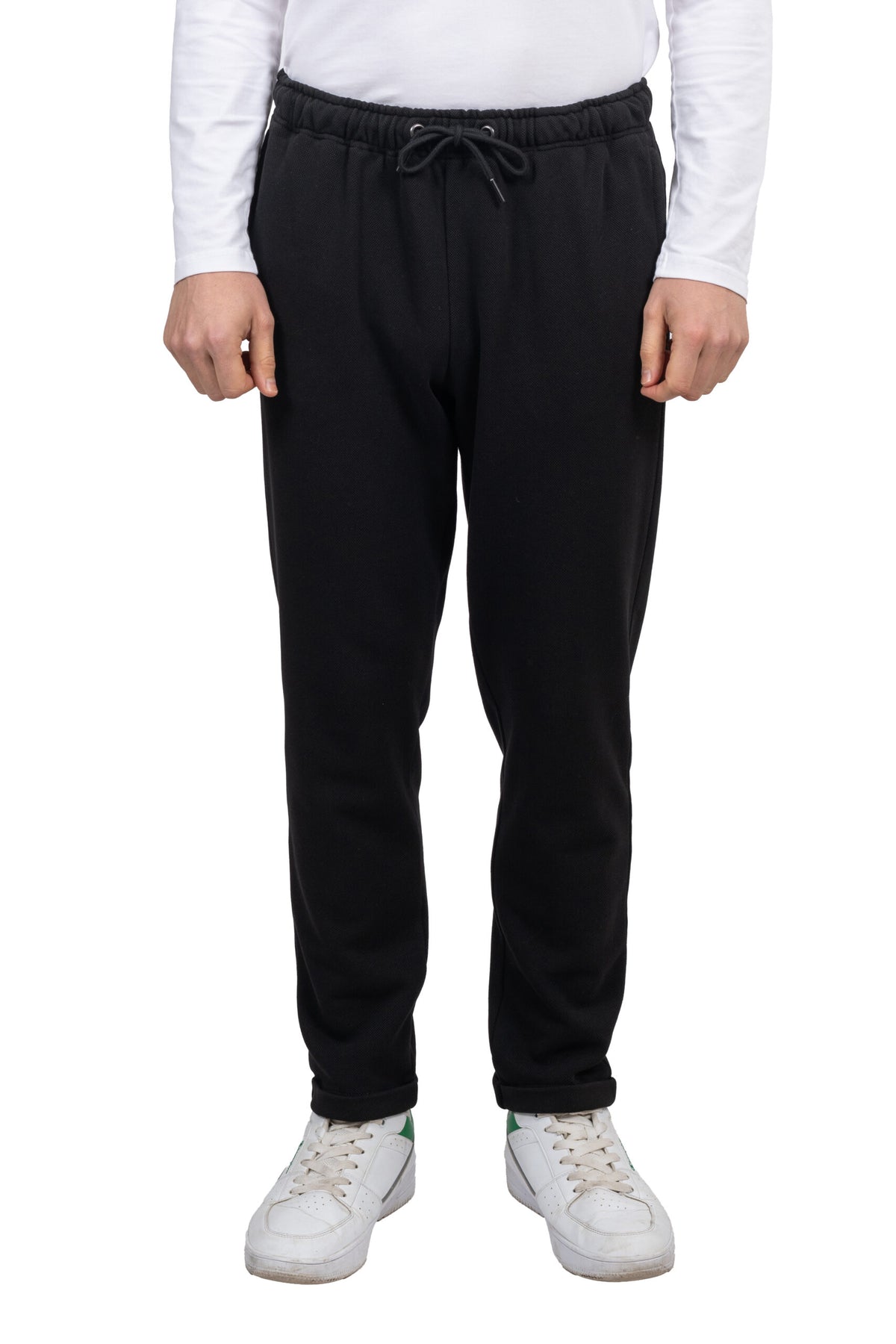 Relaxed Fit Melton Pique Sweatpants – Black