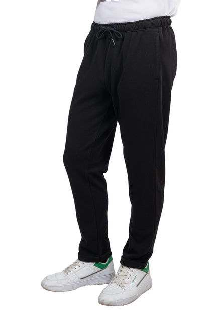 Relaxed Fit Melton Pique Sweatpants – Black