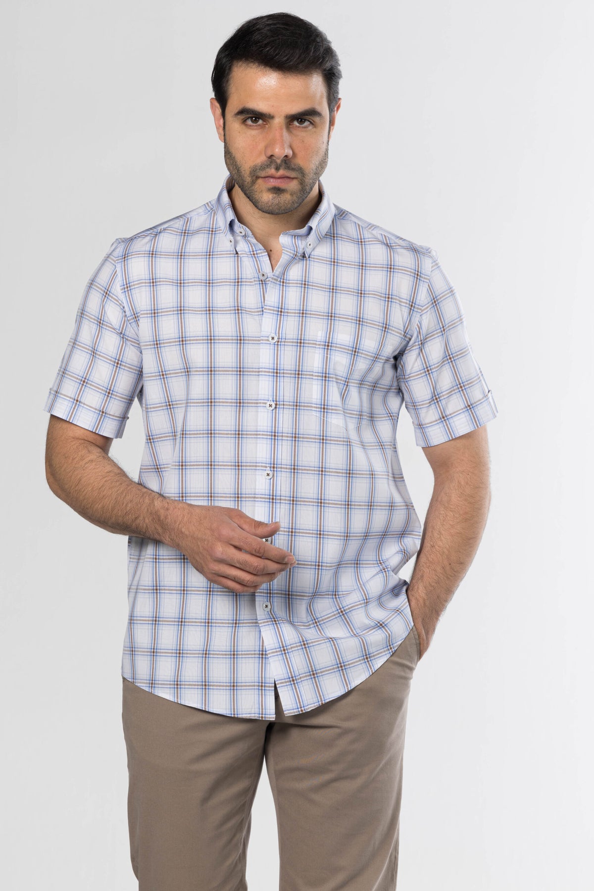 Short Sleeved Checkered Shirt – Blue/Brown