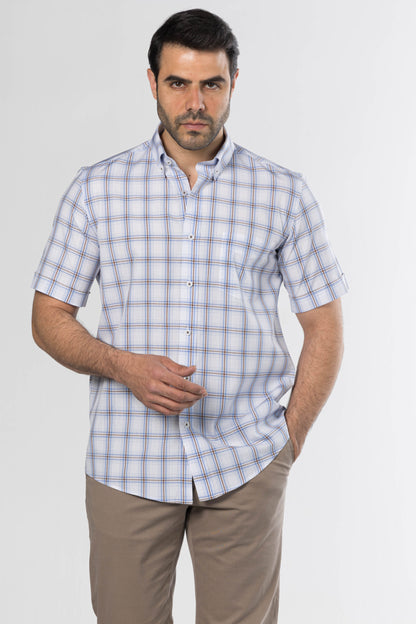 Short Sleeved Checkered Shirt – Blue/Brown