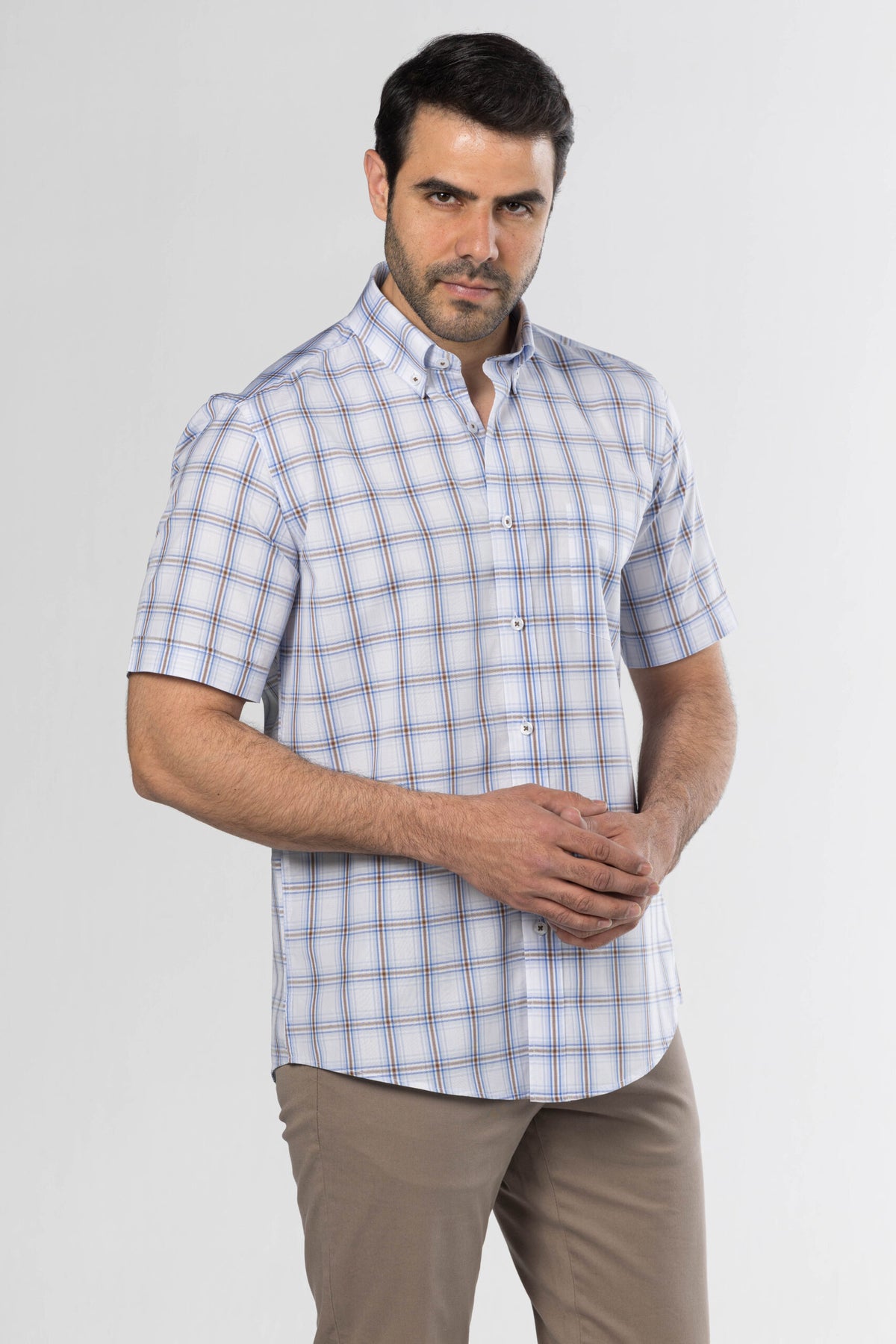 Short Sleeved Checkered Shirt – Blue/Brown