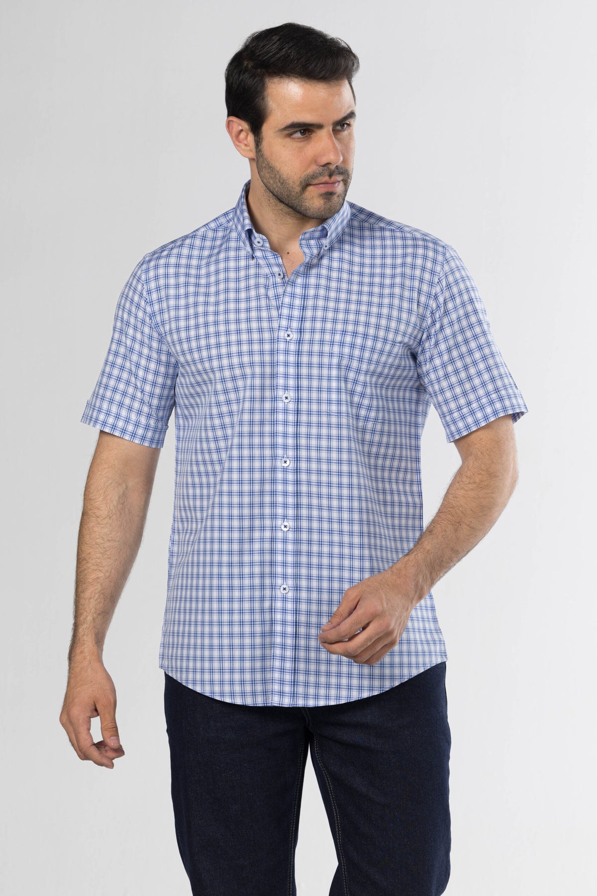 Short Sleeved Checkered Shirt – Blue