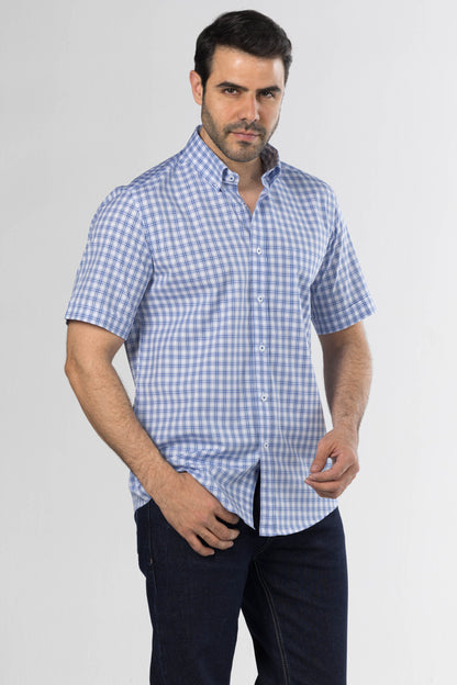 Short Sleeved Checkered Shirt – Blue