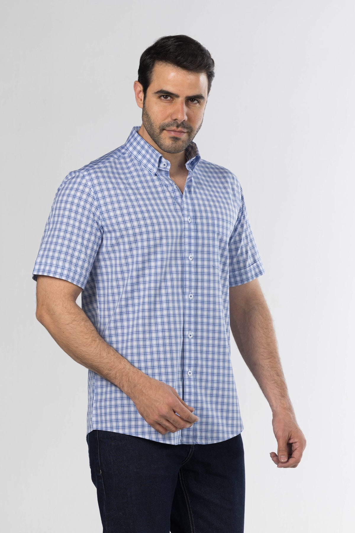 Short Sleeved Checkered Shirt – Blue