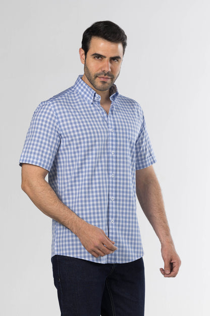Short Sleeved Checkered Shirt – Blue
