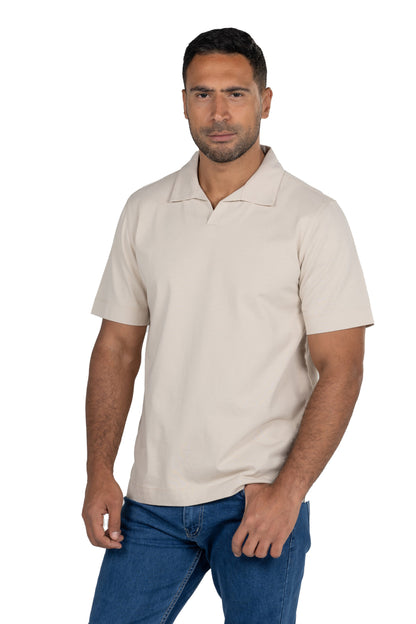 Short Sleeved Heavy Jersey Polo Shirt – Beige
