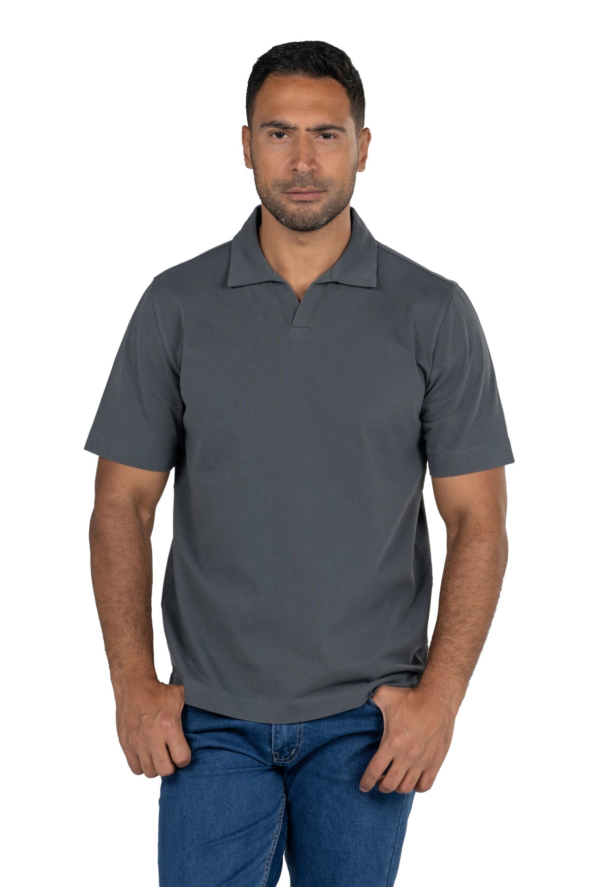 Short Sleeved Heavy Jersey Polo Shirt – Grey