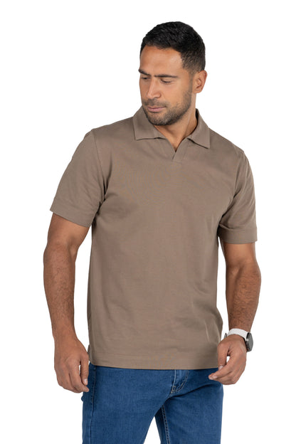 Short Sleeved Heavy Jersey Polo Shirt – Light Brown