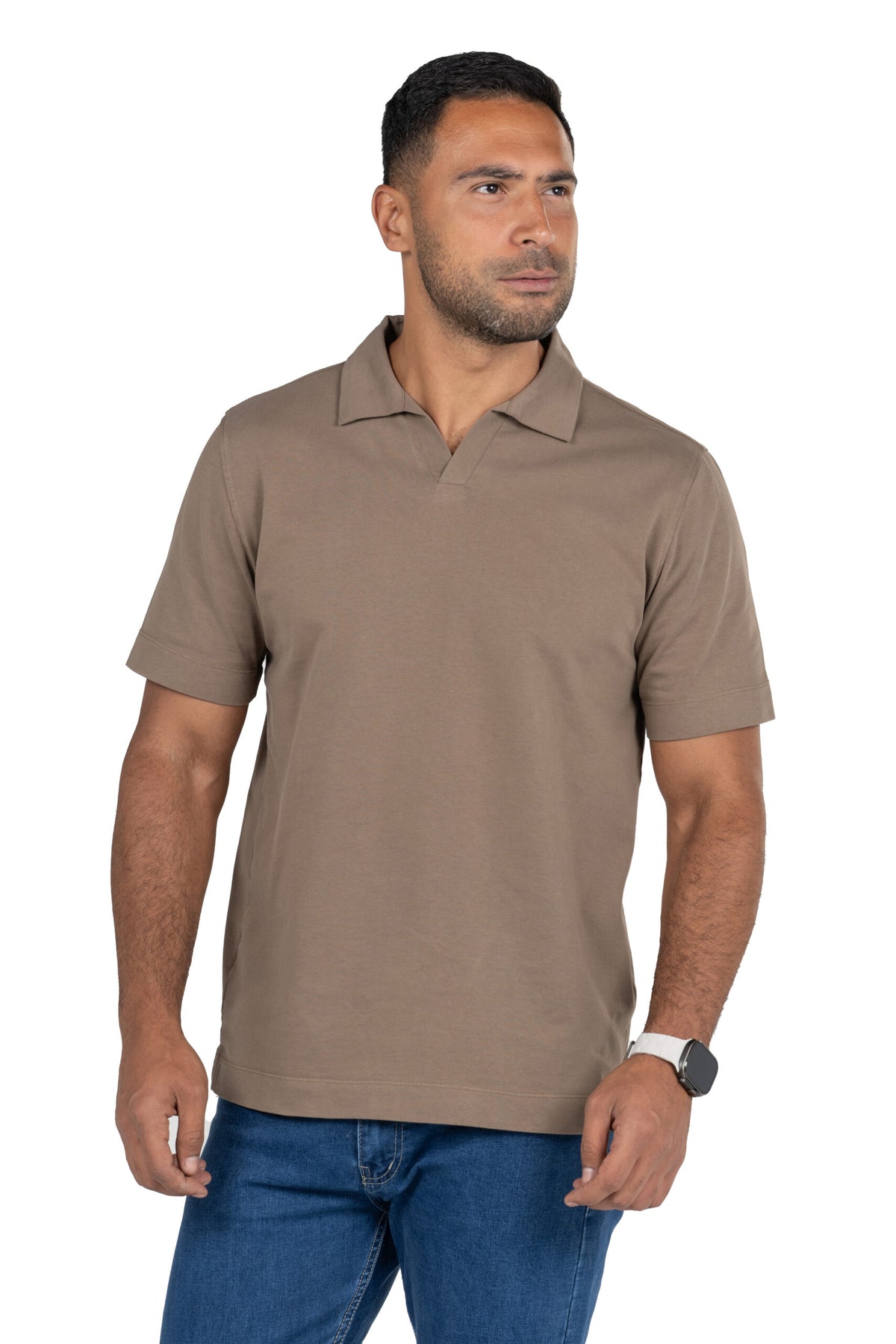 Short Sleeved Heavy Jersey Polo Shirt – Light Brown