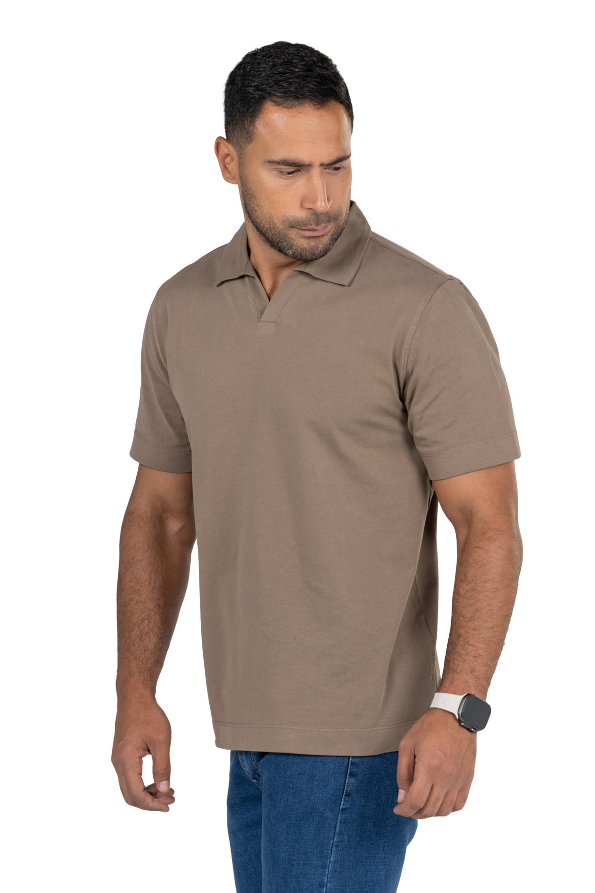 Short Sleeved Heavy Jersey Polo Shirt – Light Brown