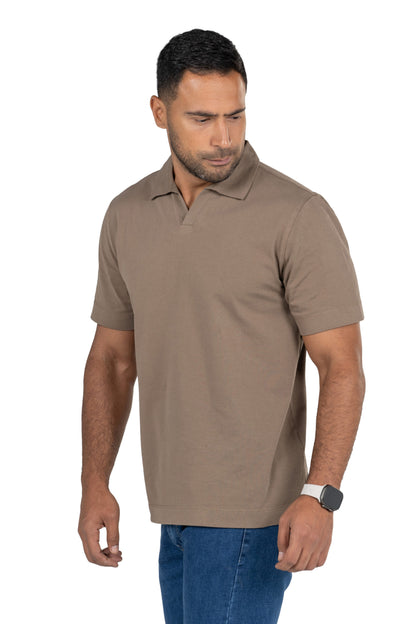 Short Sleeved Heavy Jersey Polo Shirt – Light Brown
