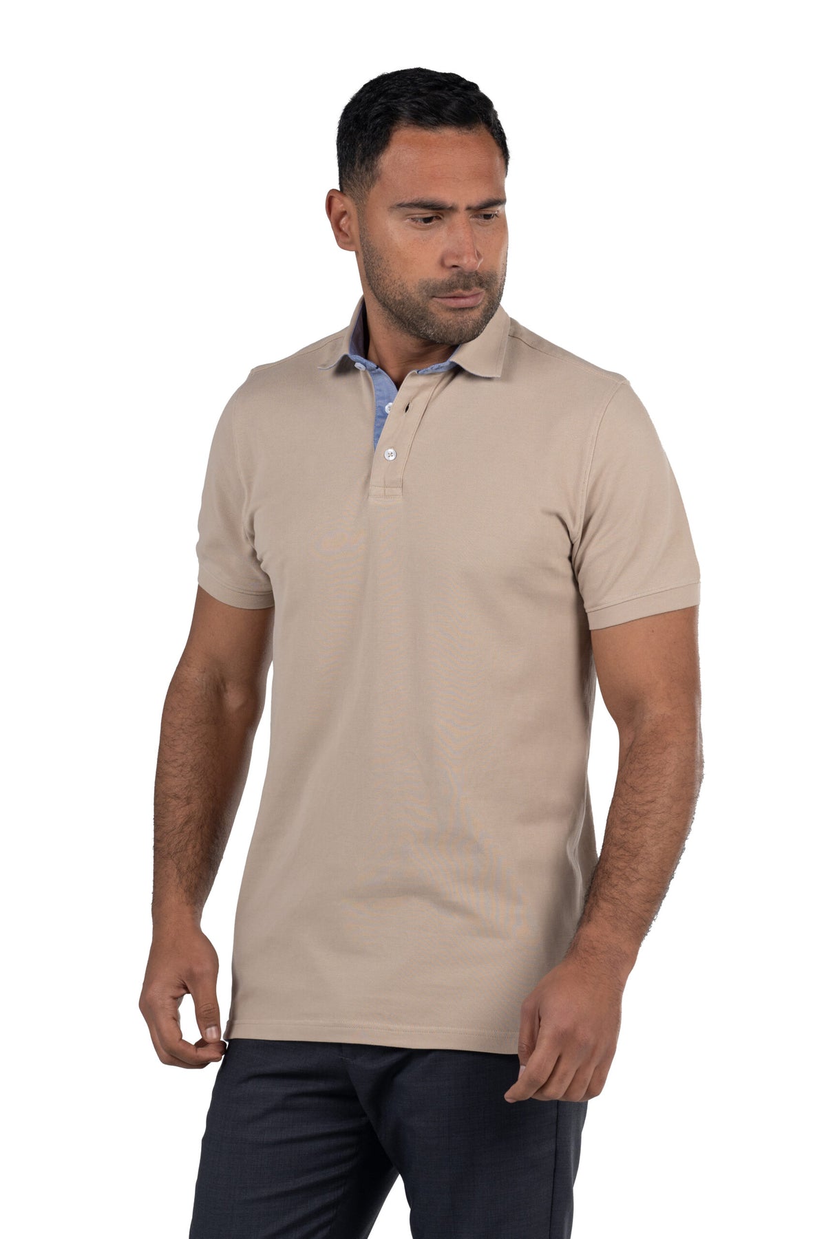 Short Sleeved Solid Polo Shirt – Beige