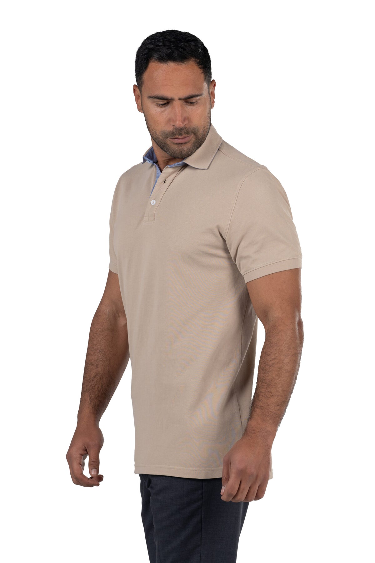 Short Sleeved Solid Polo Shirt – Beige