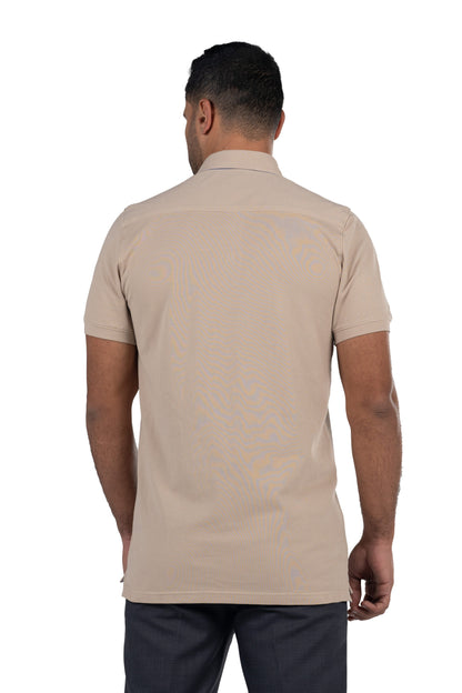 Short Sleeved Solid Polo Shirt – Beige