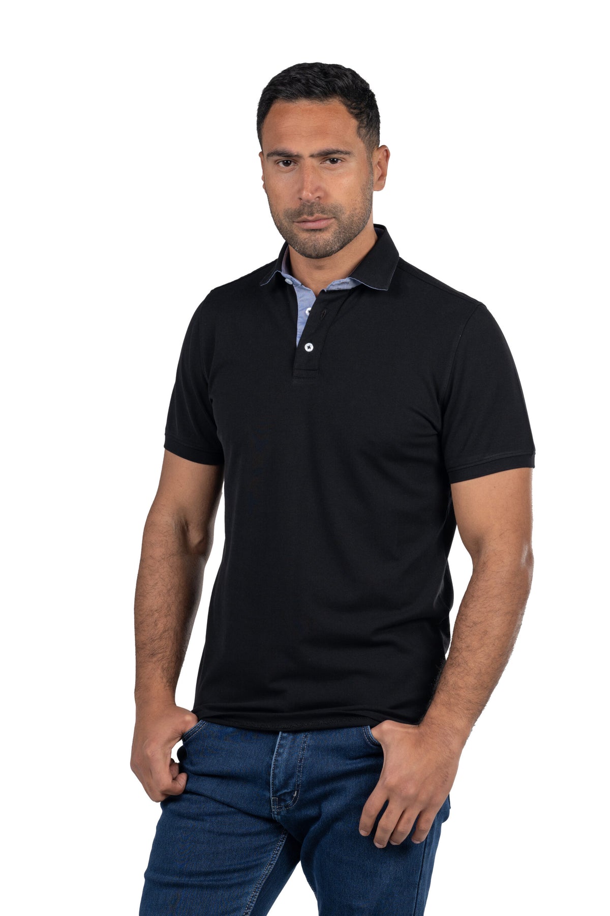 Short Sleeved Solid Polo Shirt – Black