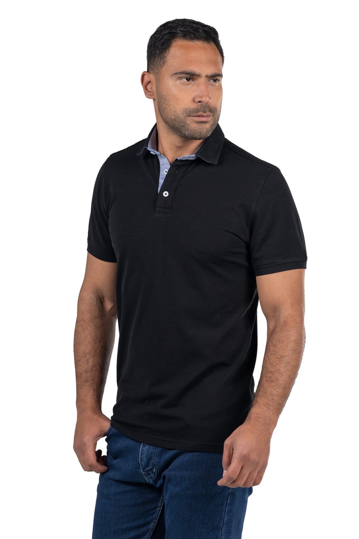 Short Sleeved Solid Polo Shirt – Black