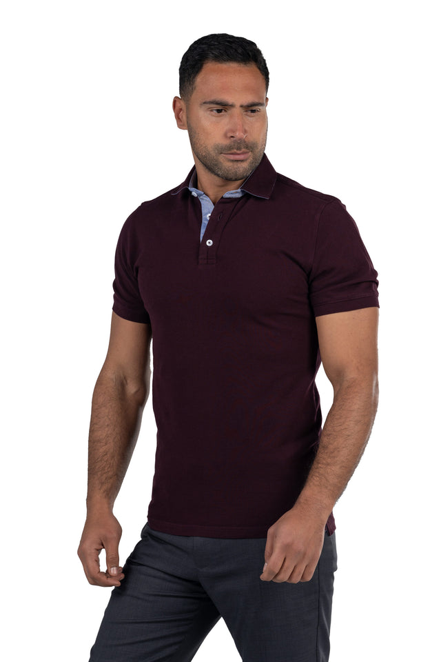 Short Sleeved Solid Polo Shirt – Burgundy