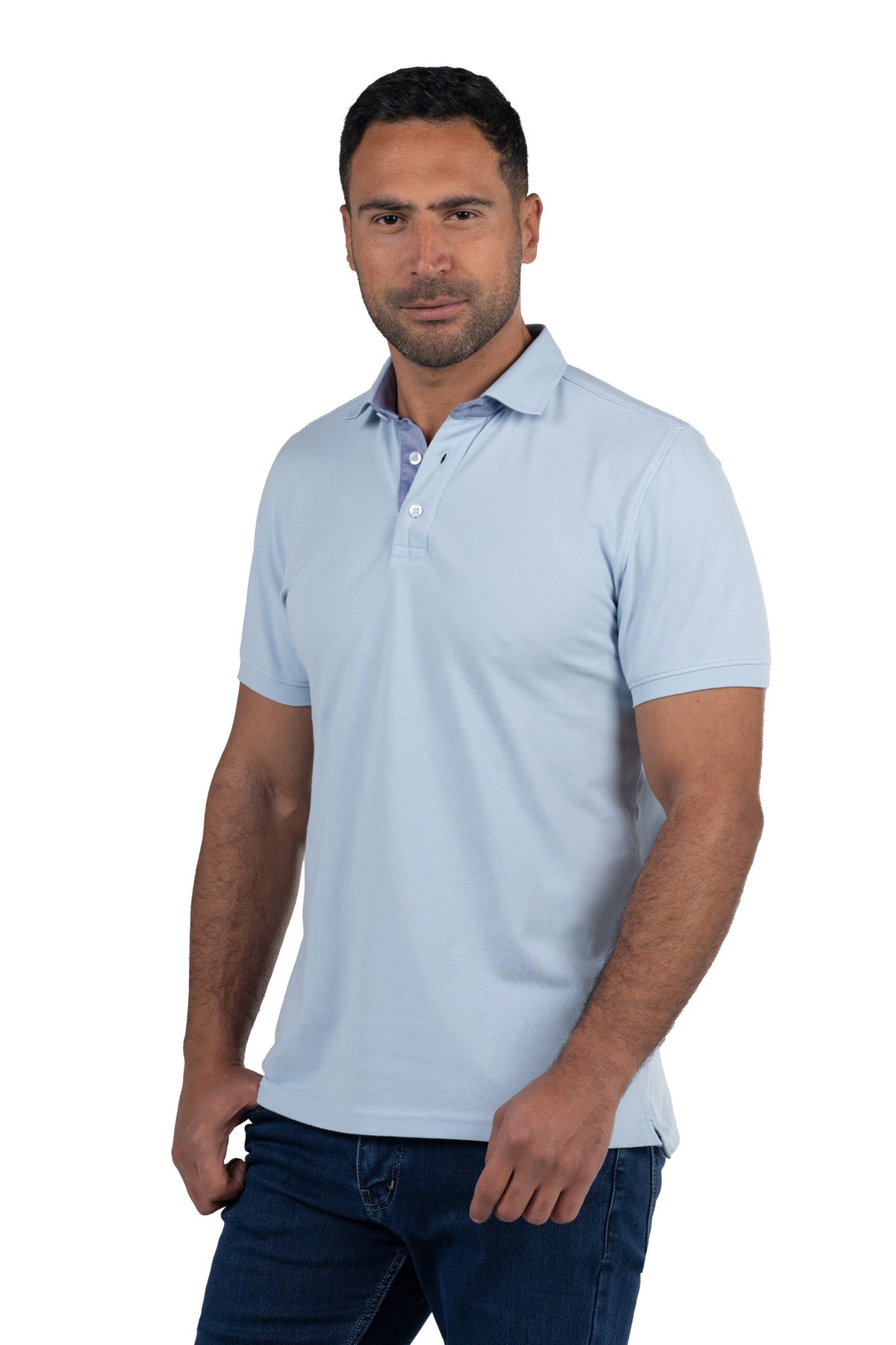 Short Sleeved Solid Polo Shirt – Light Blue