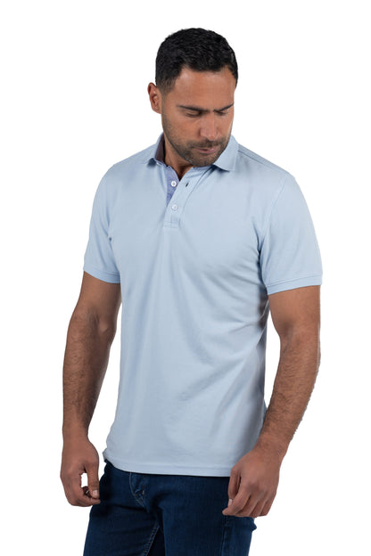 Short Sleeved Solid Polo Shirt – Light Blue