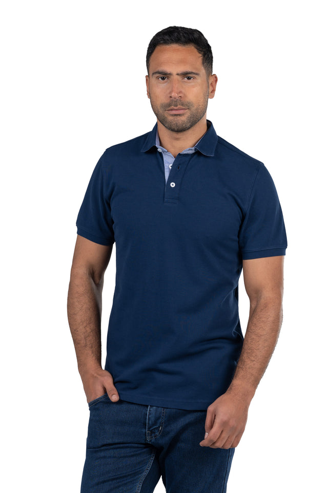 Short Sleeved Solid Polo Shirt – Navy