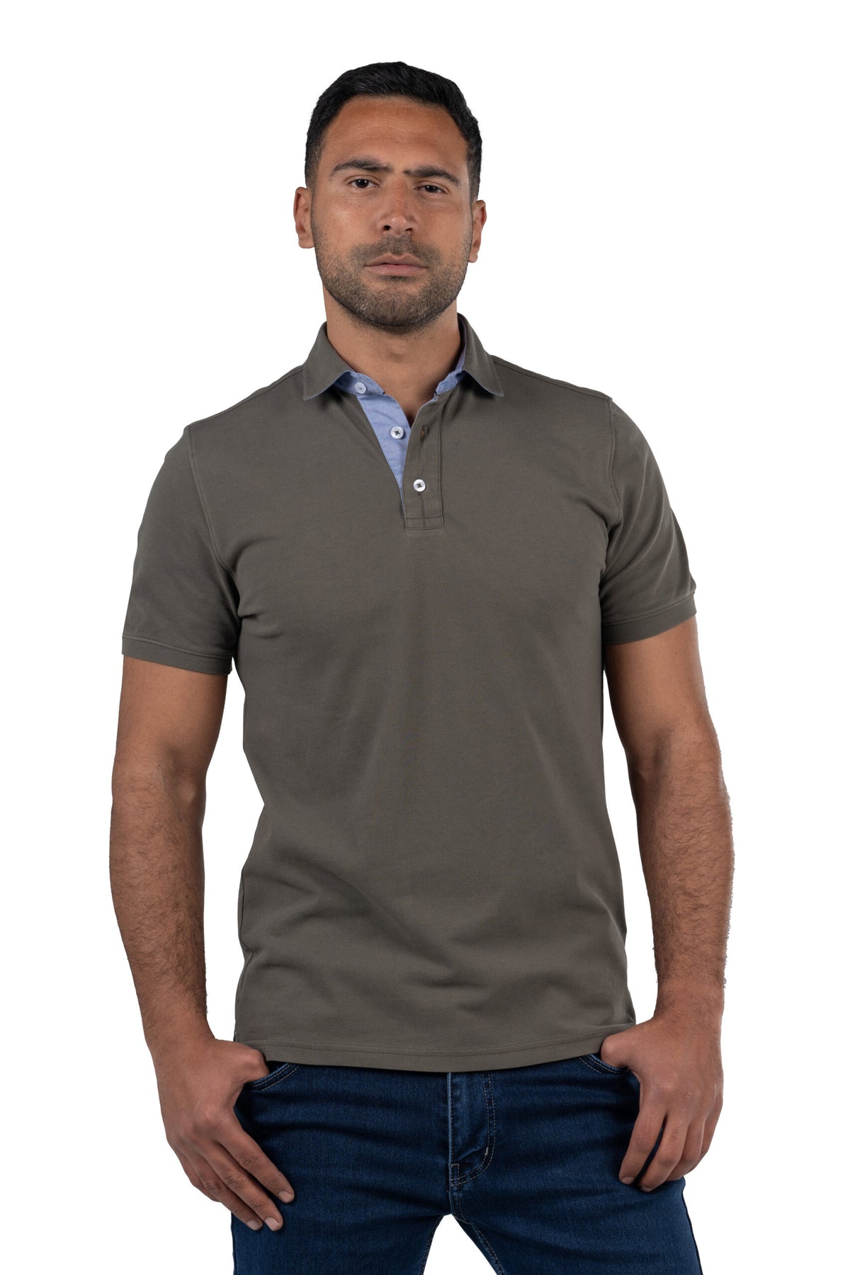Short Sleeved Solid Polo Shirt – Olive Green