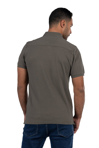 Short Sleeved Solid Polo Shirt – Olive Green