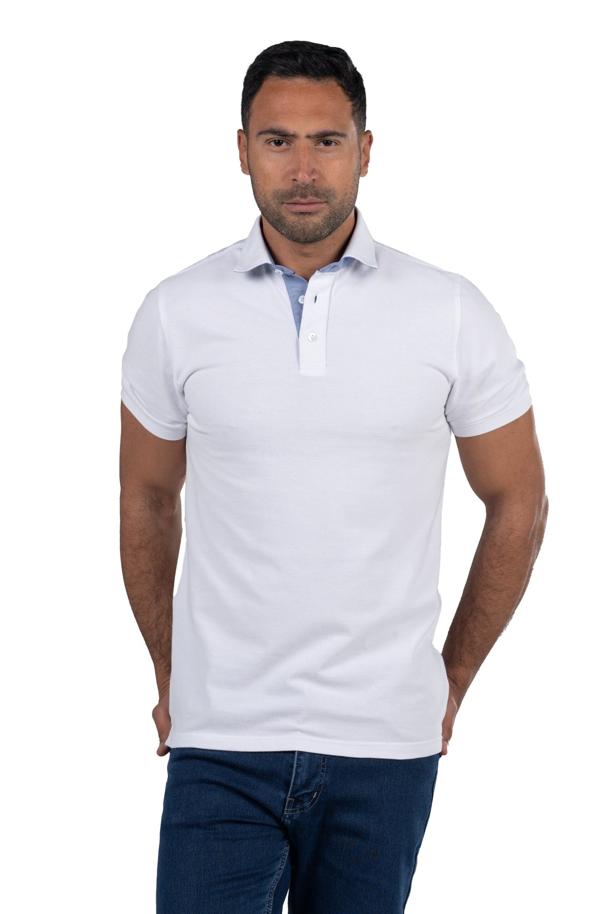 Short Sleeved Solid Polo Shirt – White