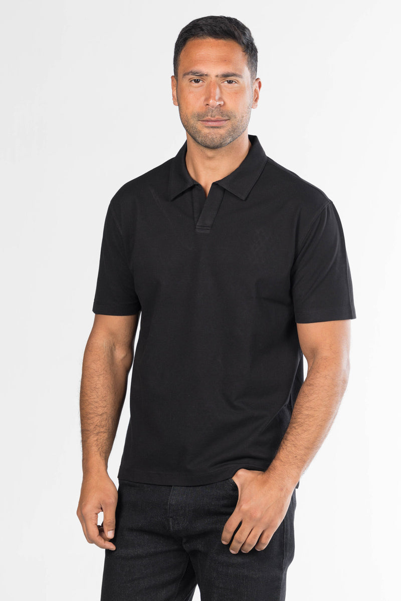 Signature Open Collar Polo – Black