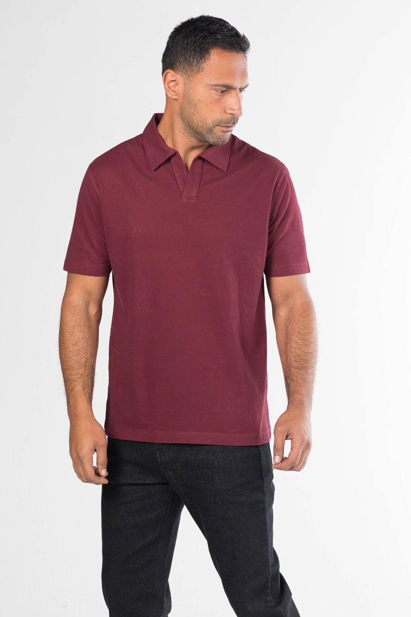 Signature Open Collar Polo – Light Burgundy