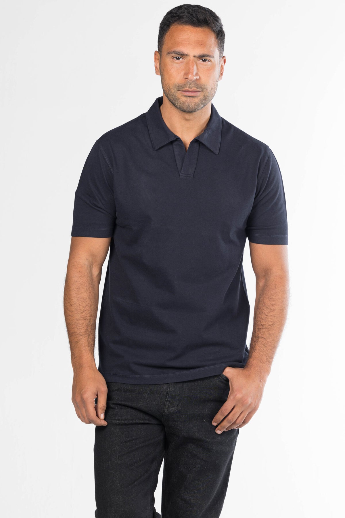 Signature Open Collar Polo – Navy