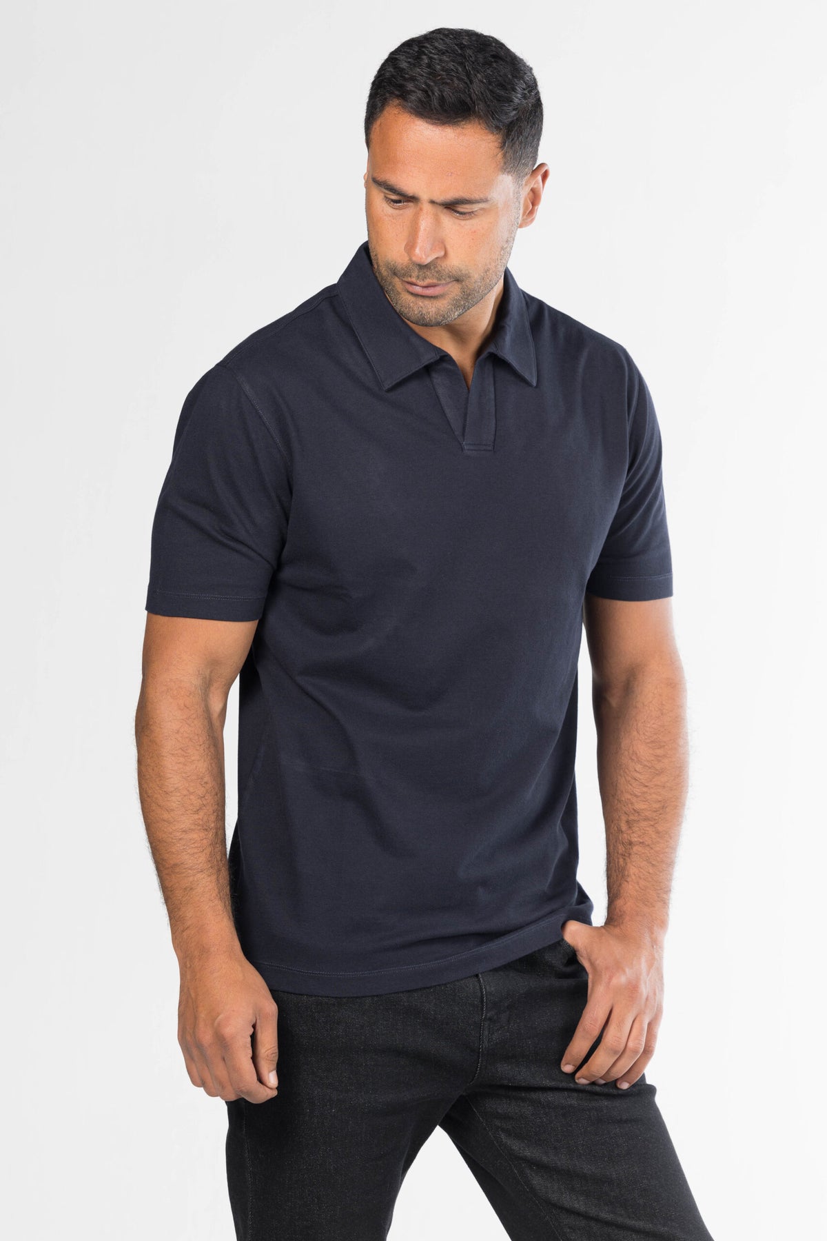 Signature Open Collar Polo – Navy