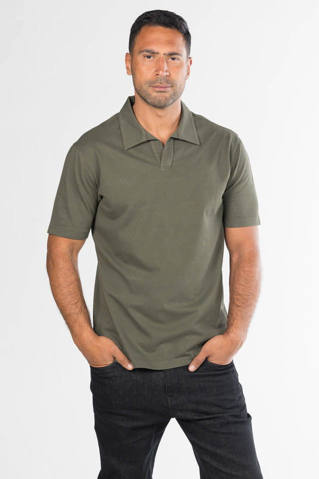 Signature Open Collar Polo – Olive Green