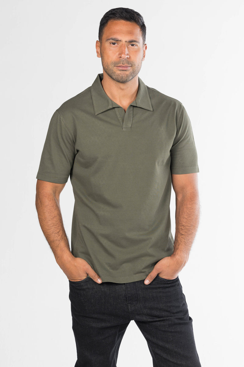 Signature Open Collar Polo – Olive Green
