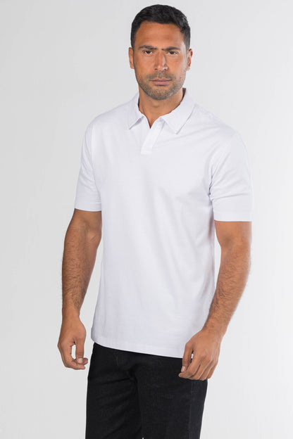 Signature Open Collar Polo – White
