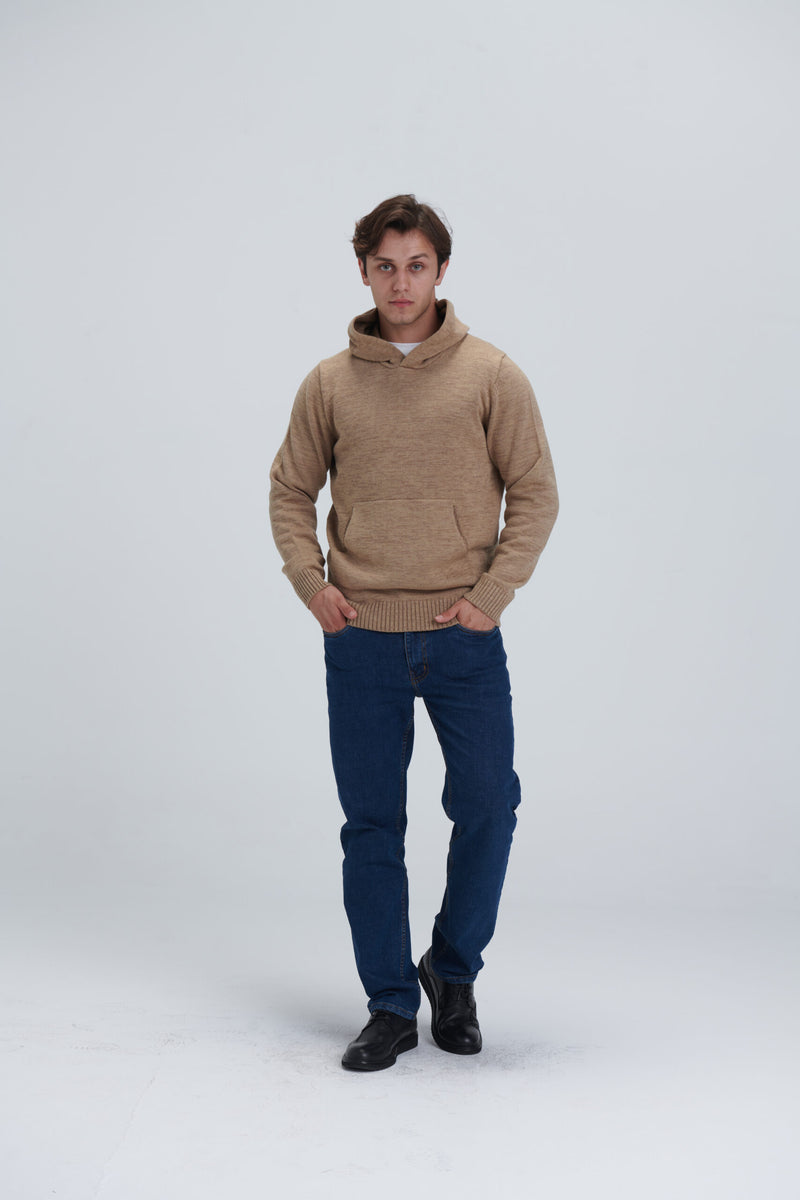 Solid Knitted Hoodie – Beige