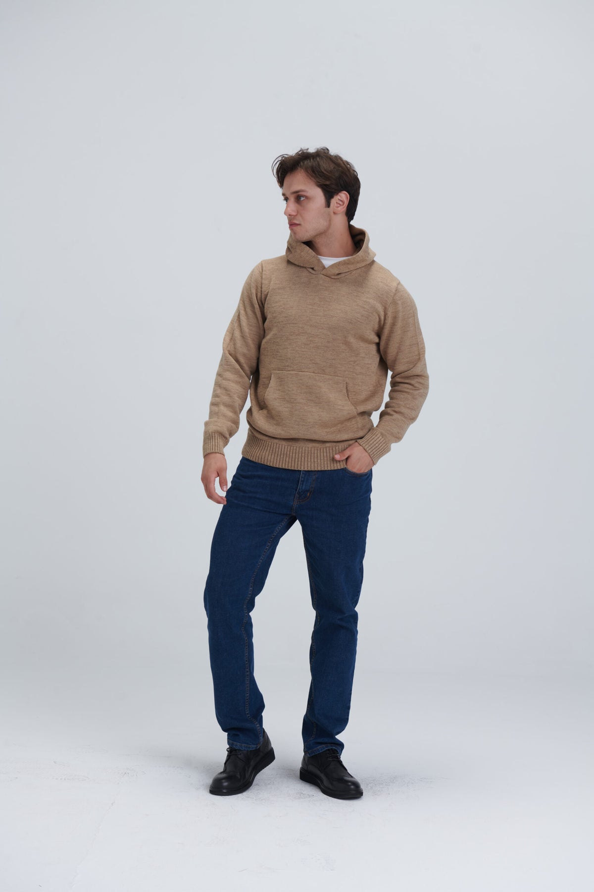 Solid Knitted Hoodie – Beige