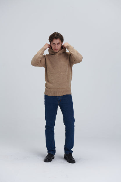 Solid Knitted Hoodie – Beige