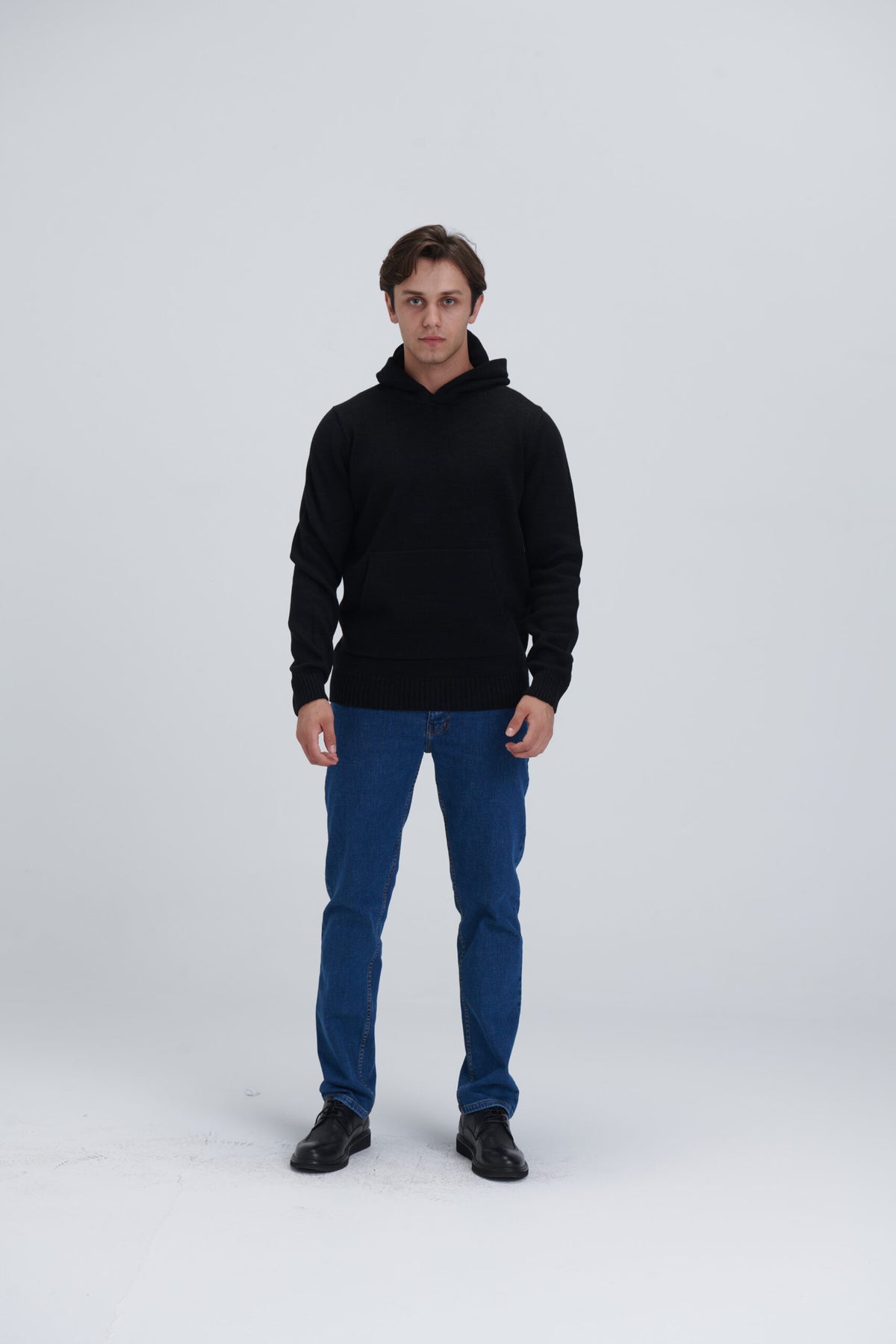 Solid Knitted Hoodie – Black