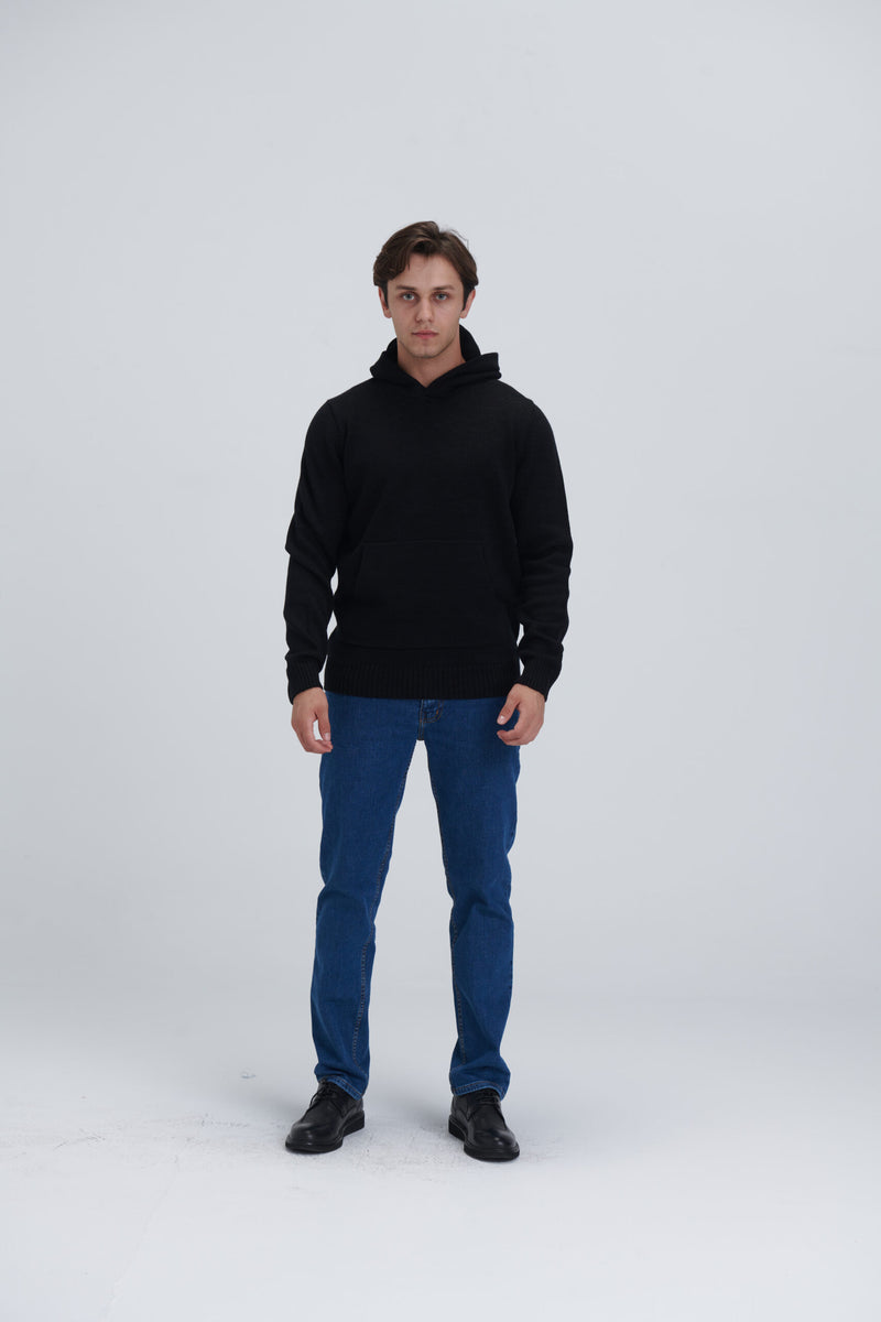 Solid Knitted Hoodie – Black