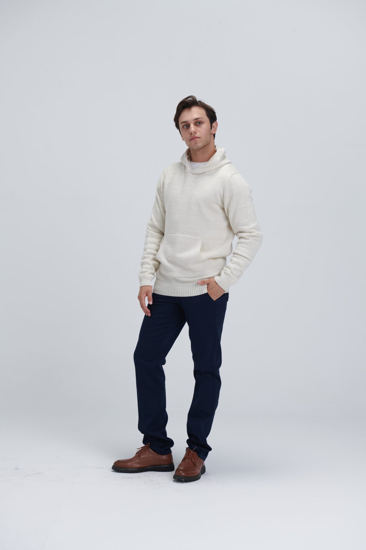 Solid Knitted Hoodie – Offwhite