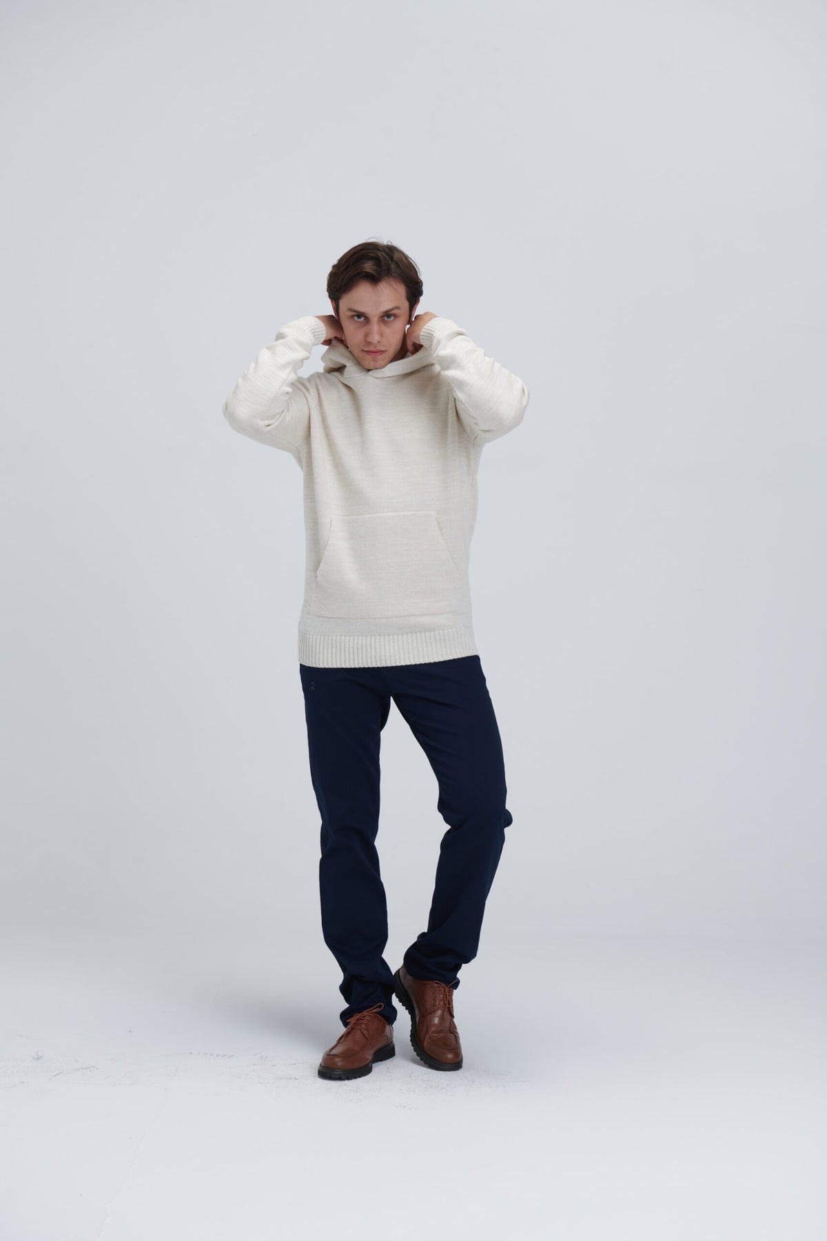 Solid Knitted Hoodie – Offwhite