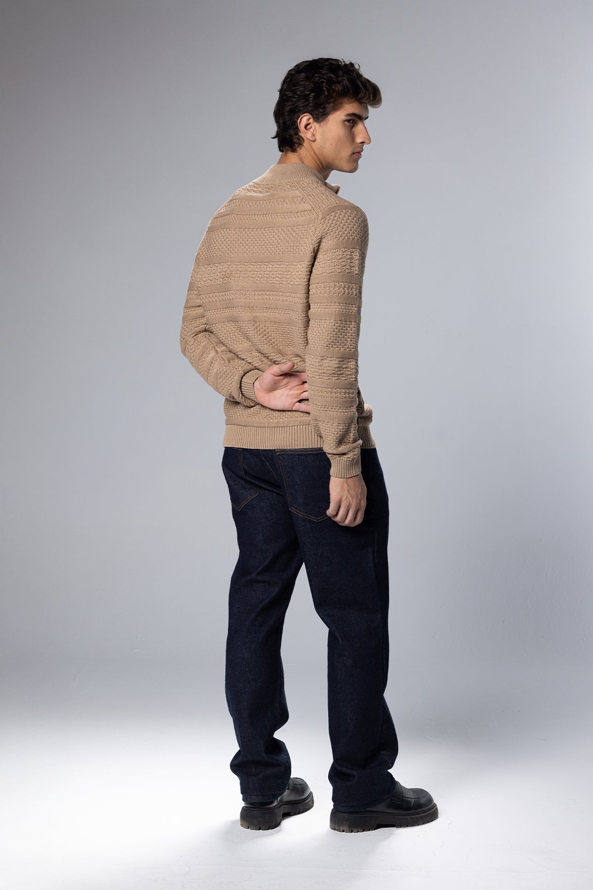 Patterned Cotton Half-Zip Pullover – Beige – Beige – image 2