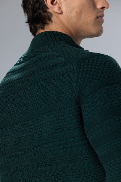 Patterned Cotton Half-Zip Pullover – Dark Green – Dark Green – image 5