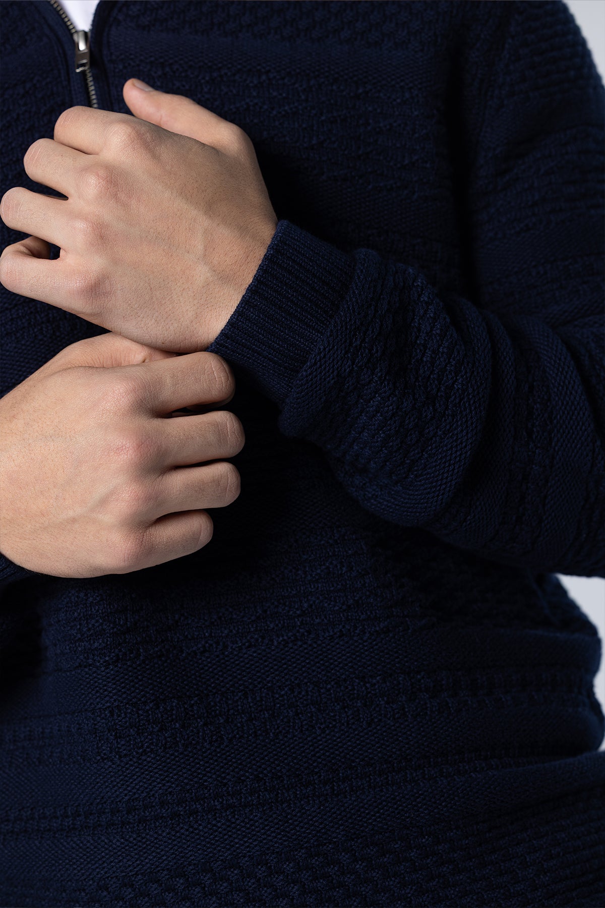 Patterned Cotton Half-Zip Pullover – Navy – Navy – image 5