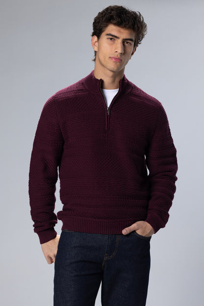 Patterned Cotton Half-Zip Pullover – Burgundy – Burgundy – image 4