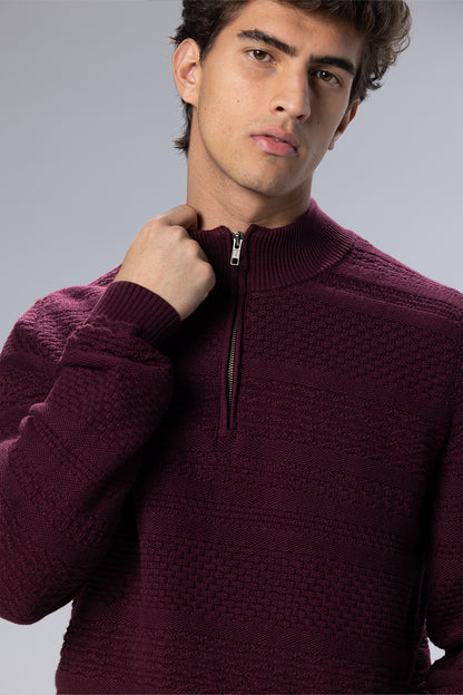 Patterned Cotton Half-Zip Pullover – Burgundy – Burgundy – image 5