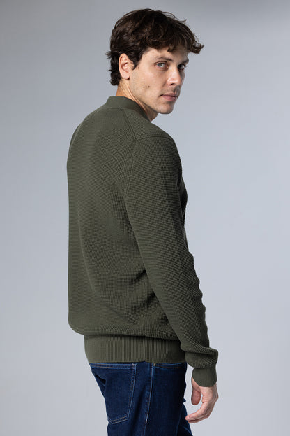 Textured Half-Zip Polo Pullover – Olive Green – Olive Green – image 2