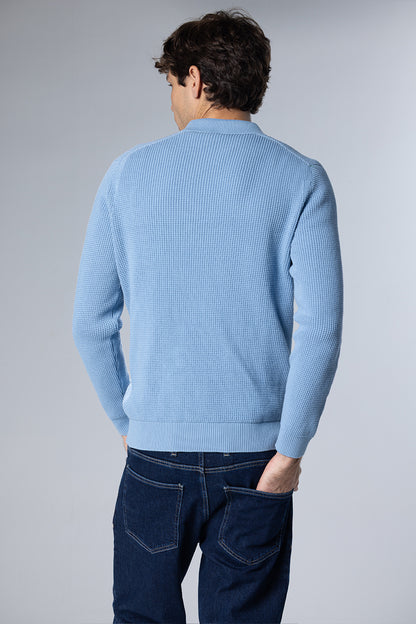 Textured Half-Zip Polo Pullover – Light Blue – Light Blue – image 2