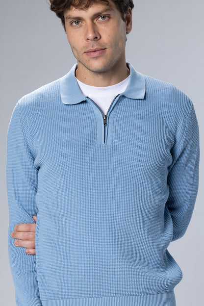 Textured Half-Zip Polo Pullover – Light Blue – Light Blue – image 5