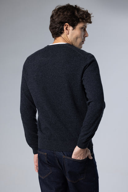 Lambswool-Blend V-Neck Pullover – Dark Grey – Dark Grey – image 2